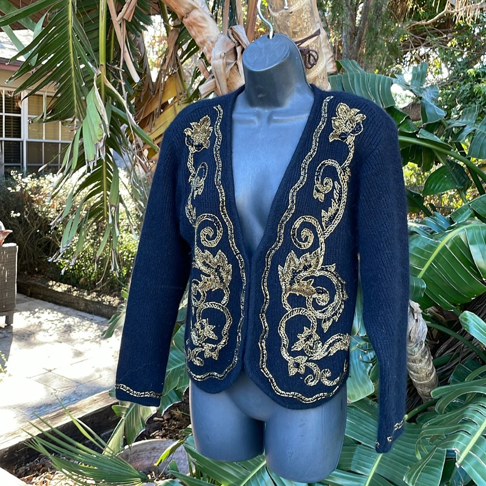 Vintage 90s angora silk blend crop beaded and sequin sweater